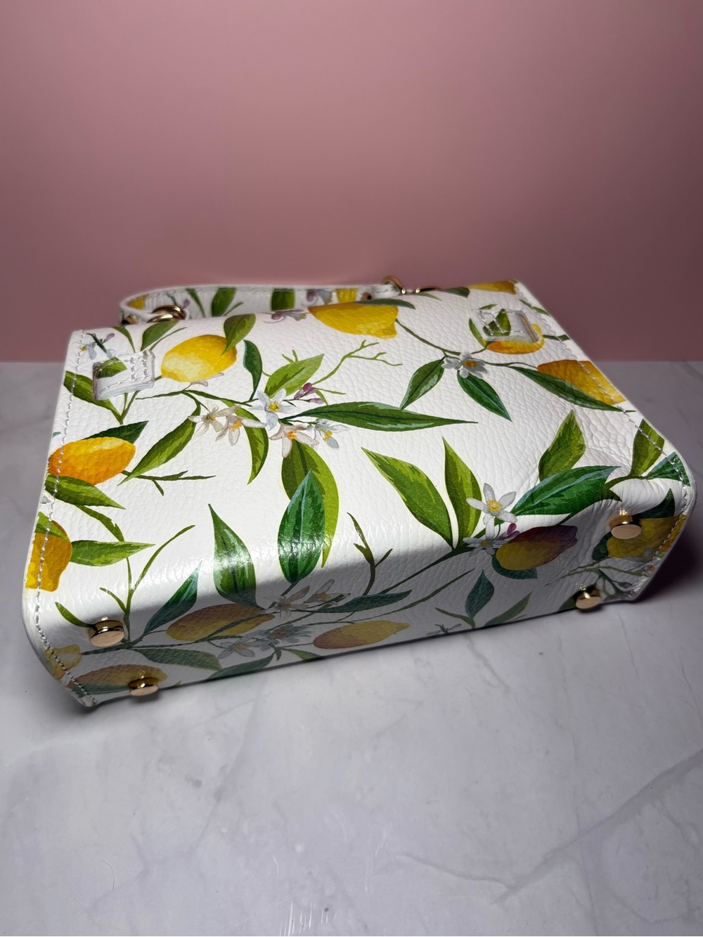 🍋 Lemon Print Made In Italy Small Top Handle Crossbody Bag - Picture 6 of 13
